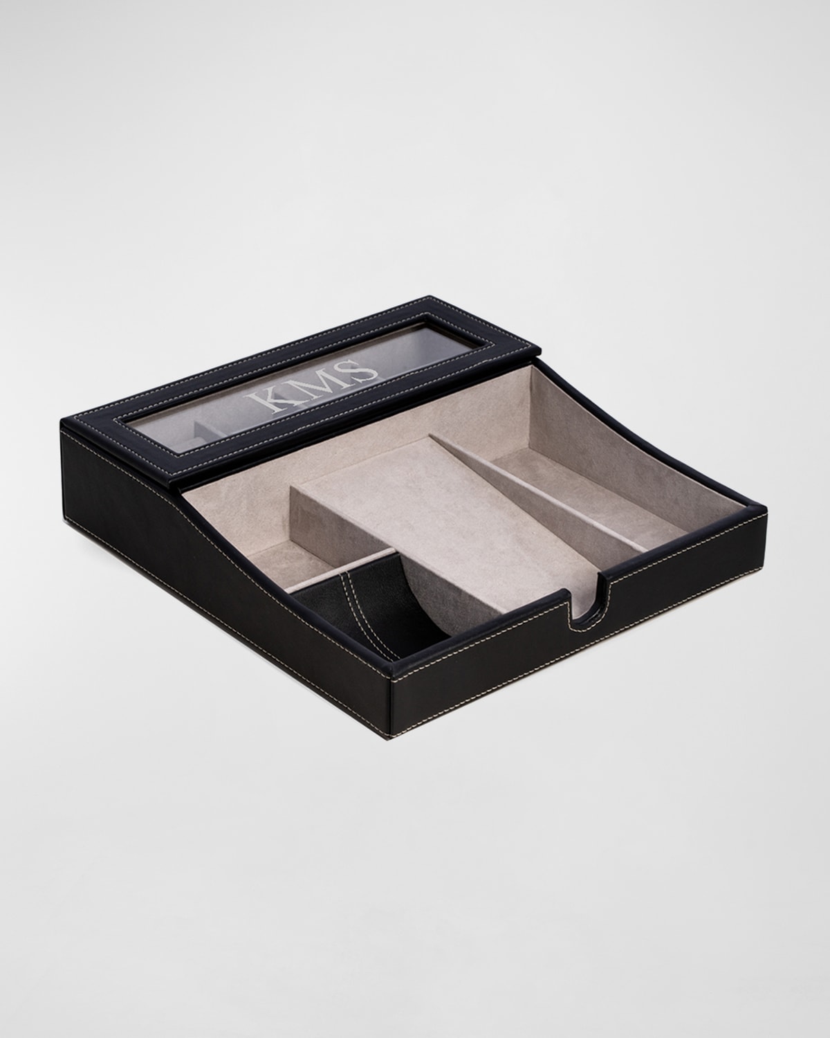 Bey-Berk Men's Personalized Leather %26 Velour Charge Station Tray