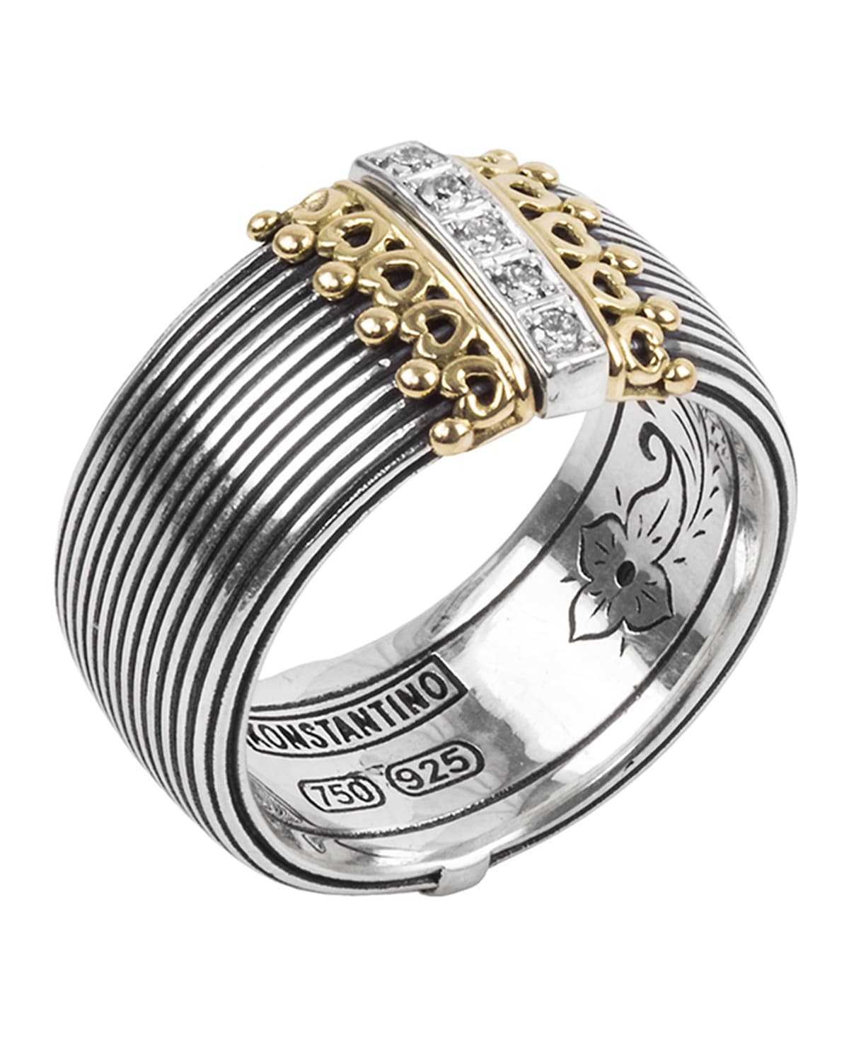 Konstantino Delos 5-Diamond Cigar Band Ring, Size 7