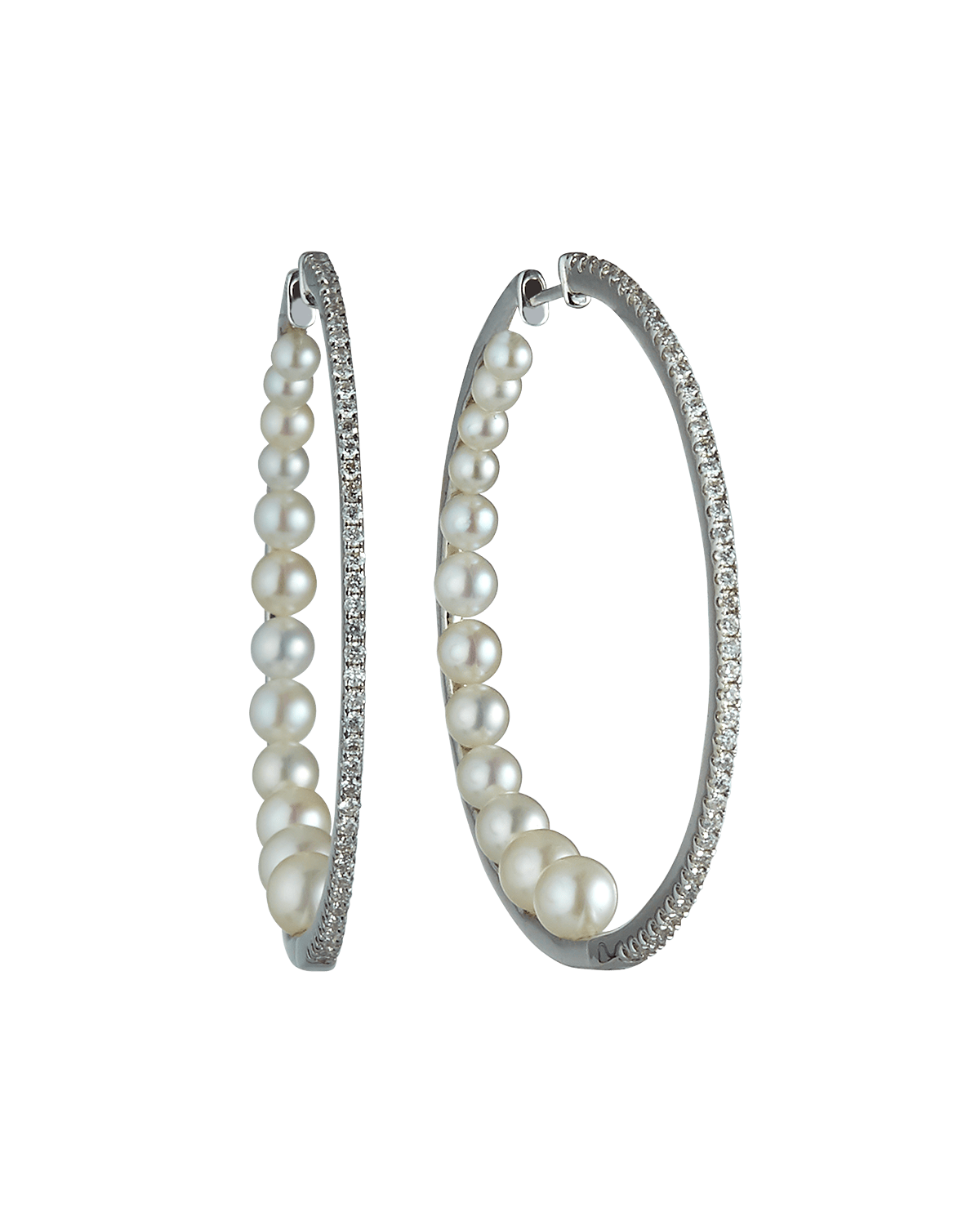 Siena Jewelry 14k White Gold Diamond Pearl-Back Hoop Earrings
