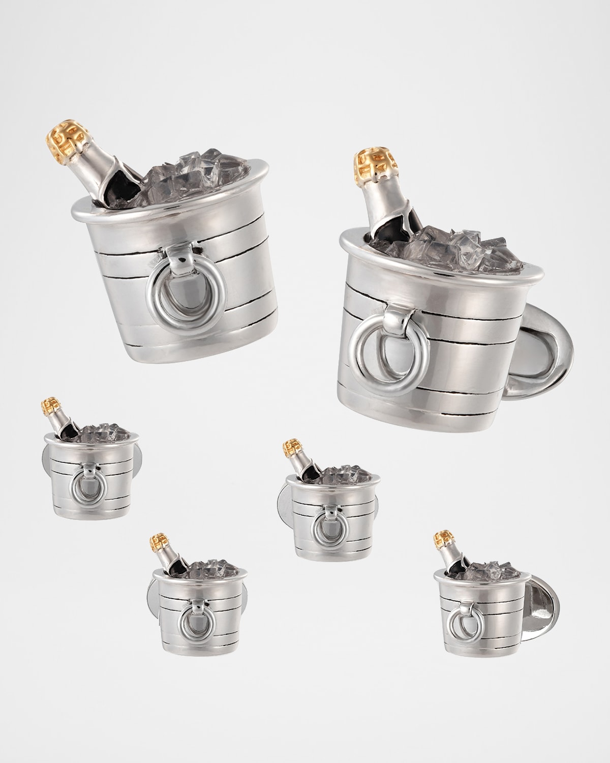Jan Leslie Men 's Champagne Bucket Cufflink Stud Set