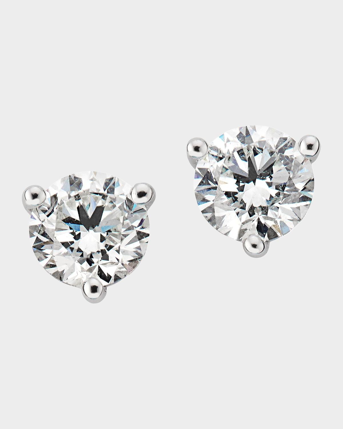 18K White Gold Round Martini Diamond Stud Earrings, 1.0tcw