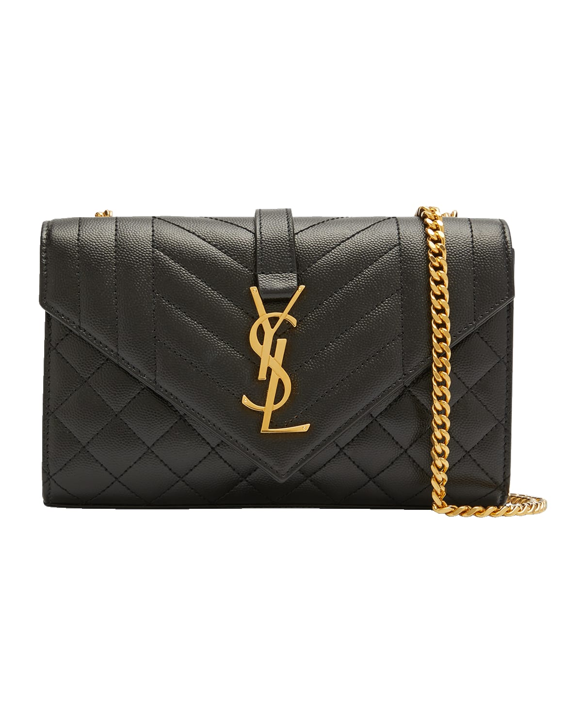 Saint Laurent Envelope Triquilt Small YSL Shoulder Bag in Grained Leather
