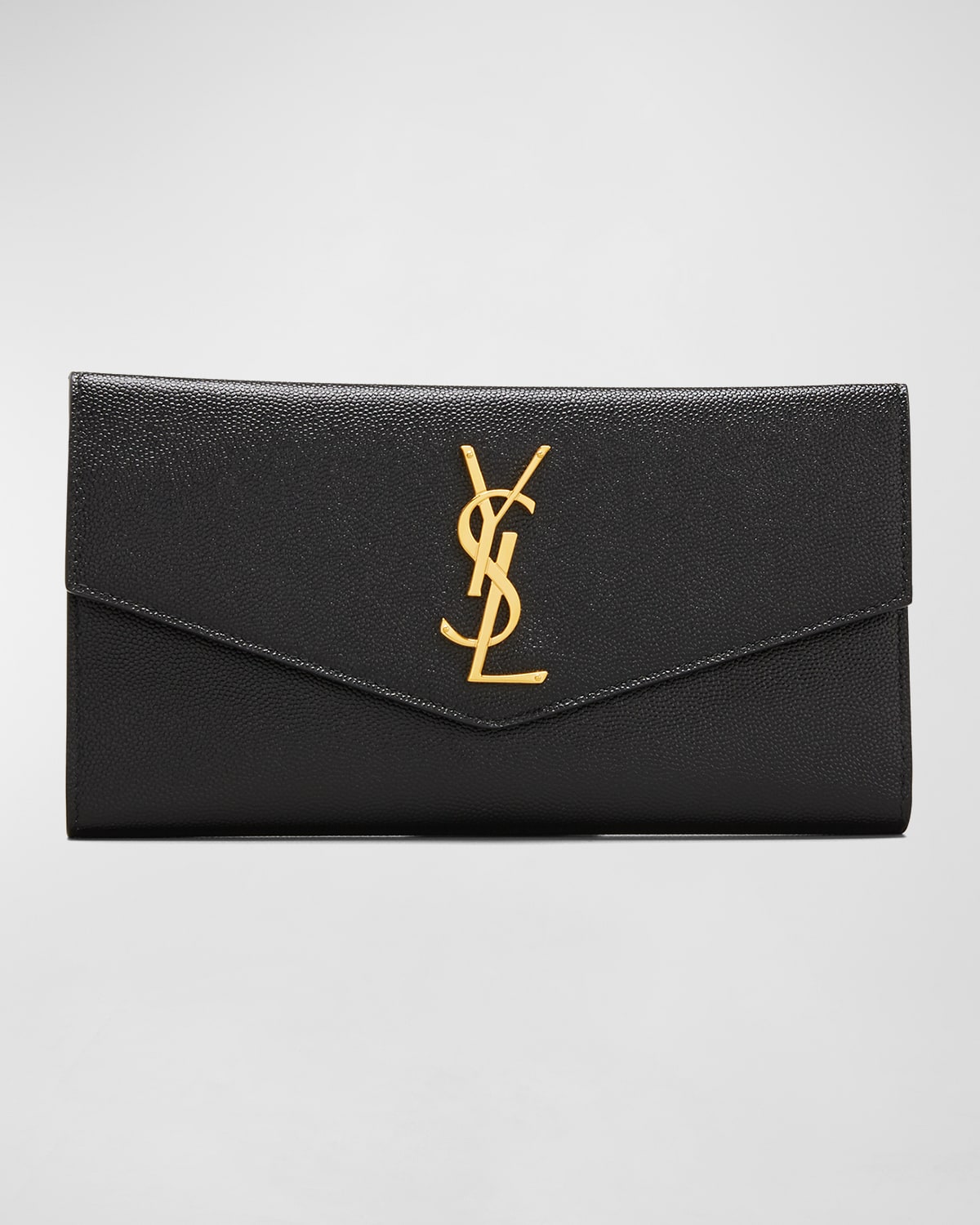 Saint Laurent YSL Monogram Small Envelope Flap Wallet with Zip Pocket in Grained Leather
