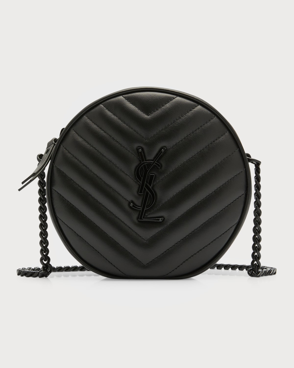 Saint Laurent Round Quilted Denim Crossbody Bag | Neiman Marcus