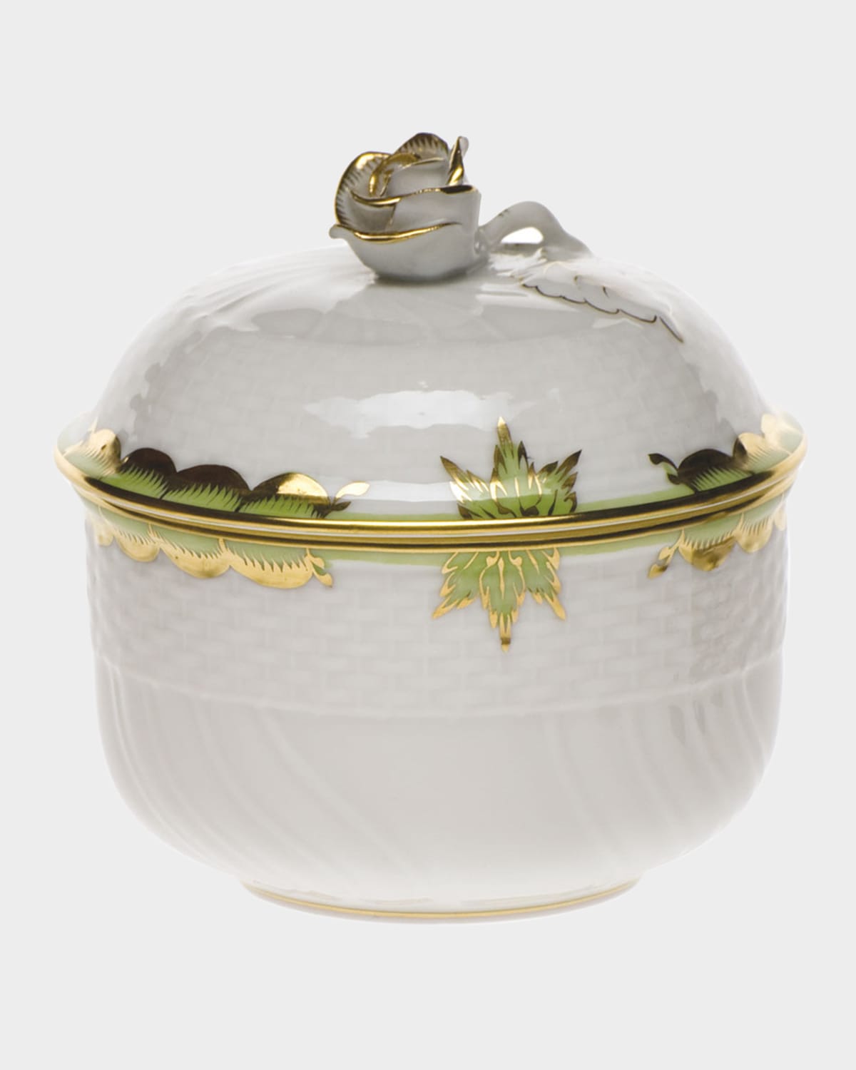 Herend Princess Victoria Green Covered Sugar Dish with Rose