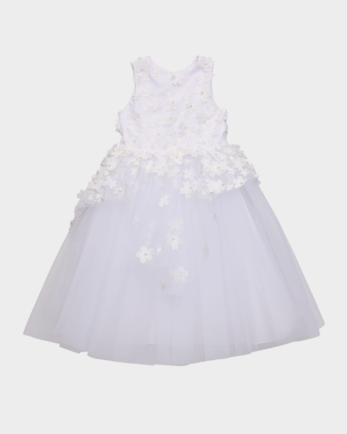 White Label by Zoe Girl's Lauren 3D Flower Embellished Tulle Dress, Size 2-12