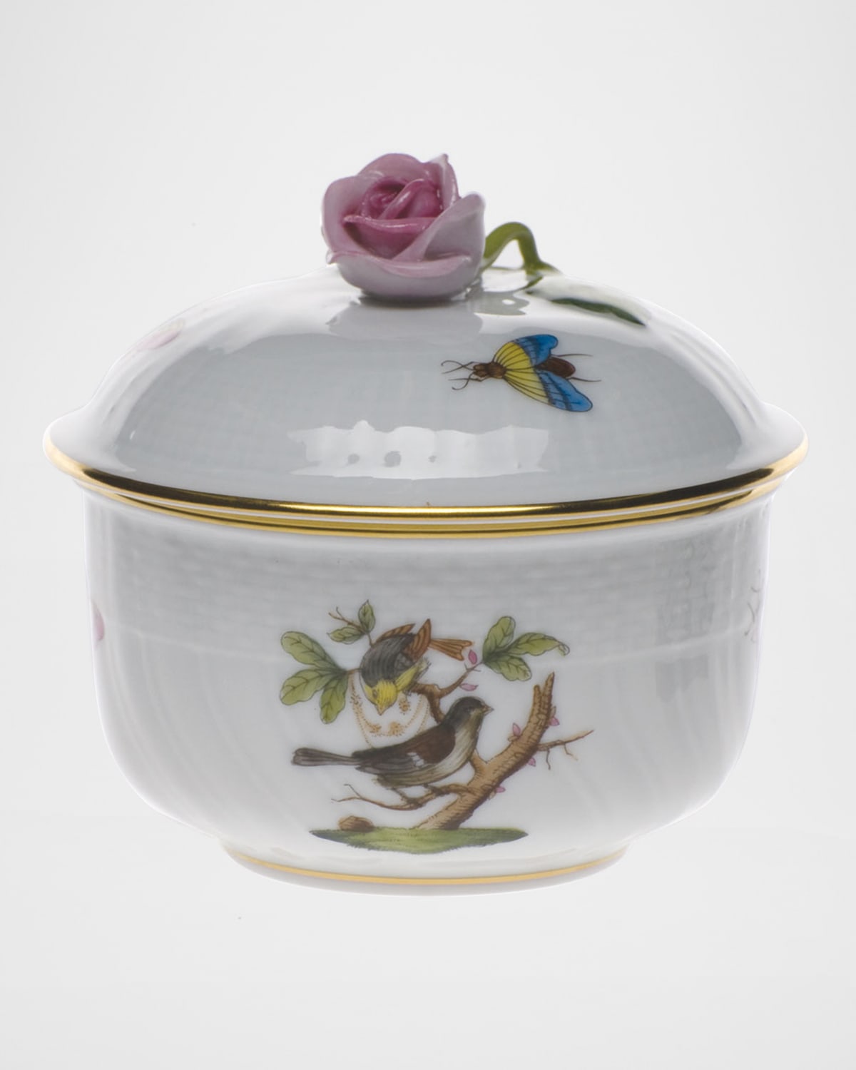 Herend Rothschild Bird Covered Sugar Dish with Rose