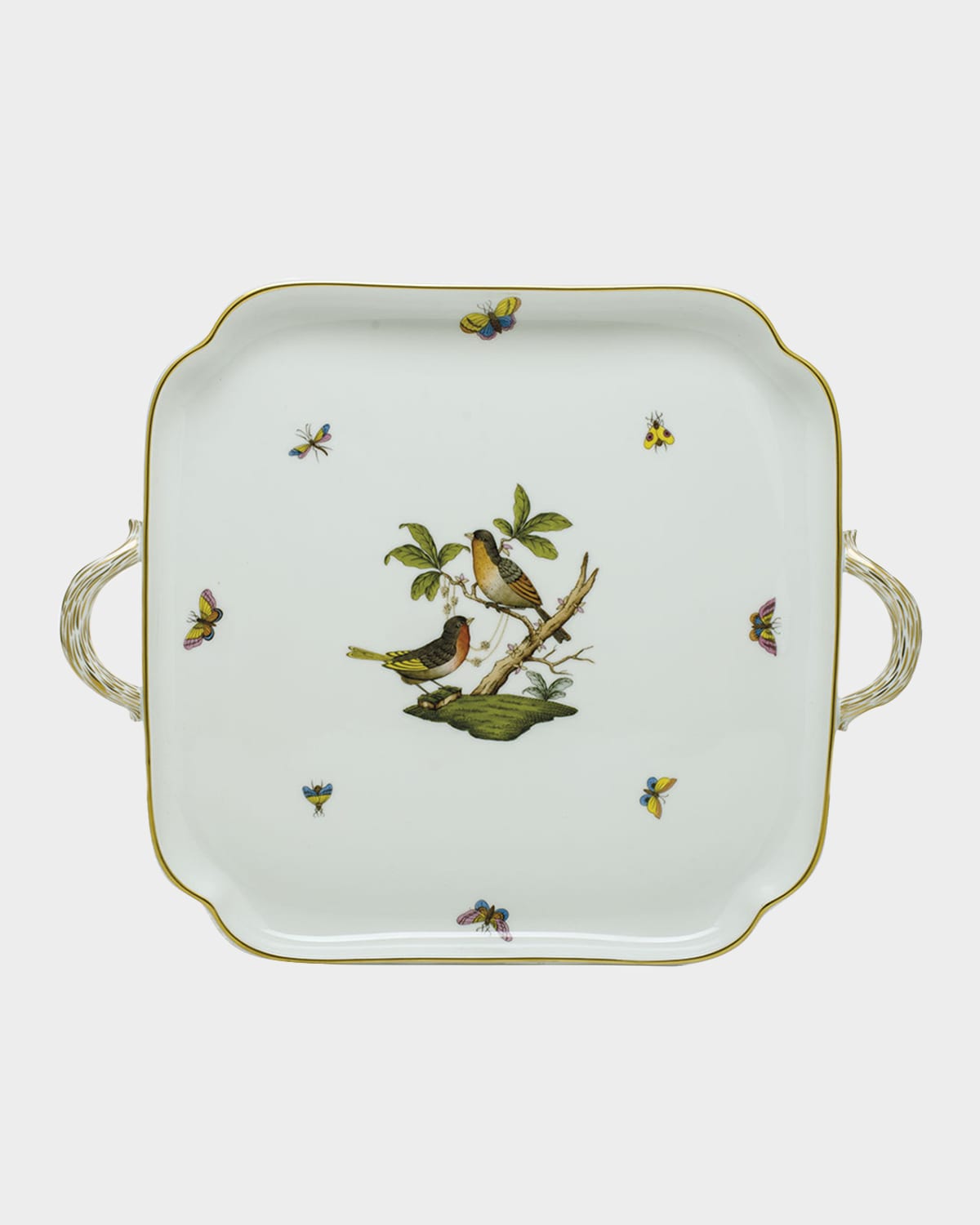 Herend Rothschild Bird Square Tray with Handles