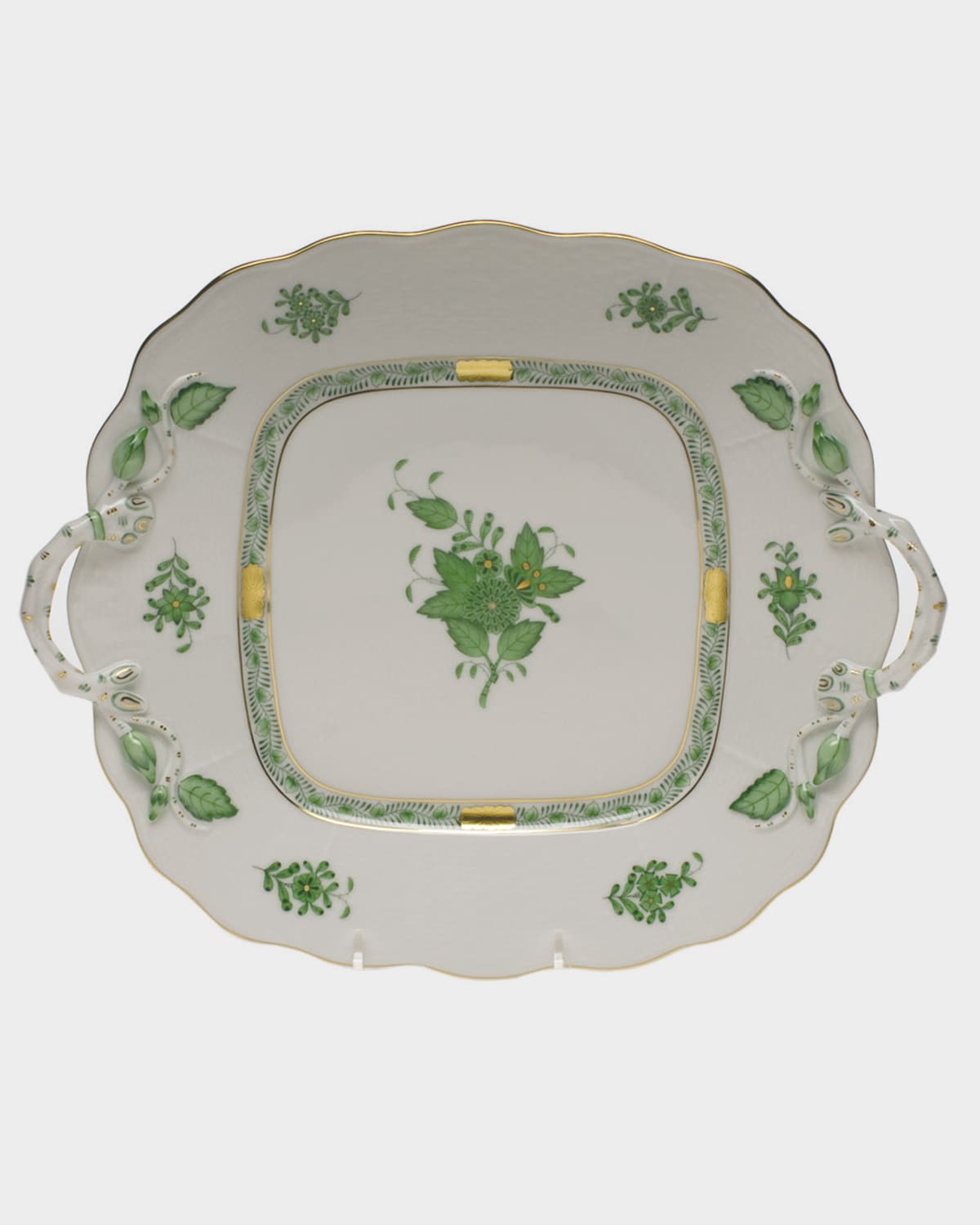 Herend Chinese Bouquet Green Square Cake Plate with Handles