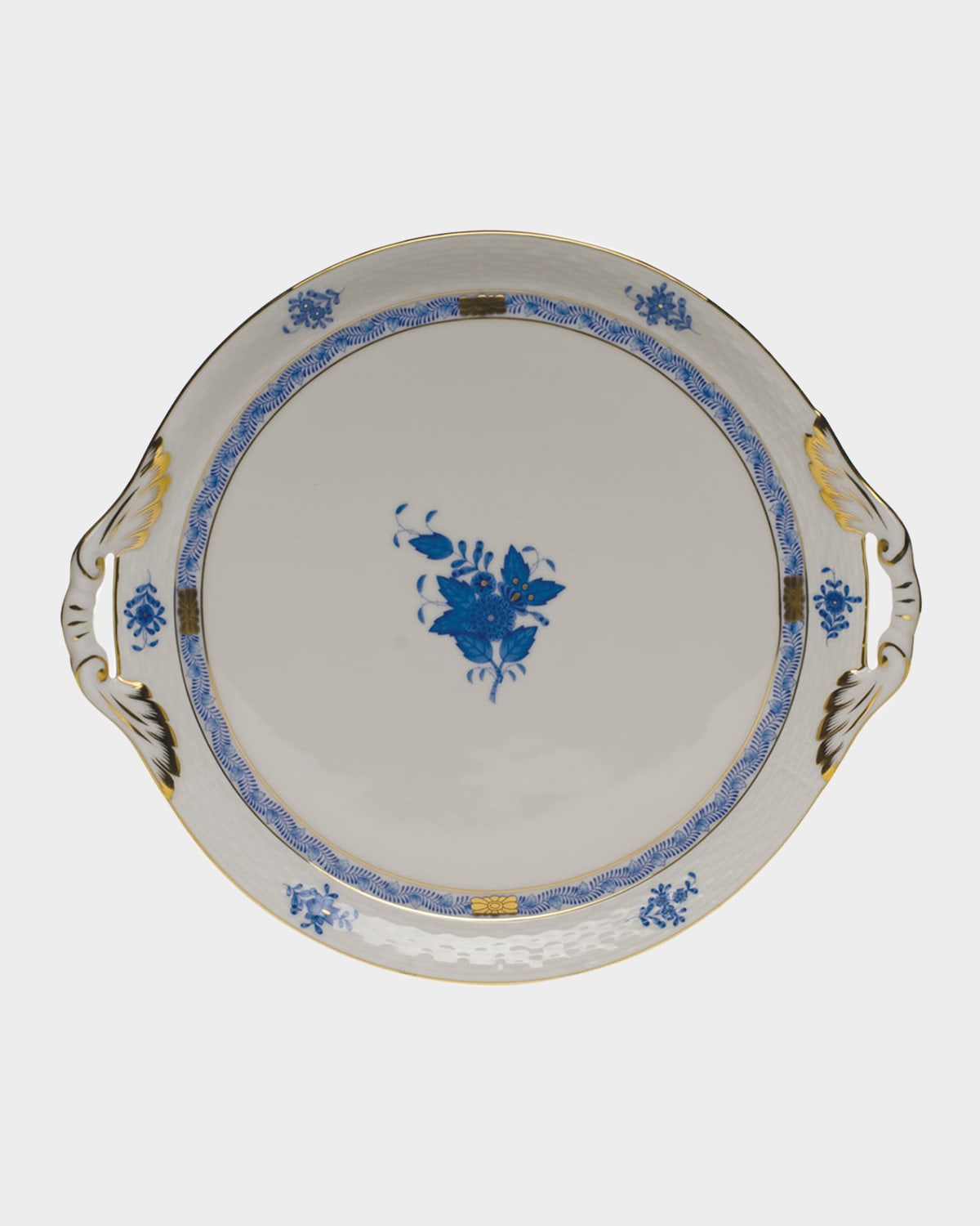 Herend Chinese Bouquet Blue Round Tray with Handles