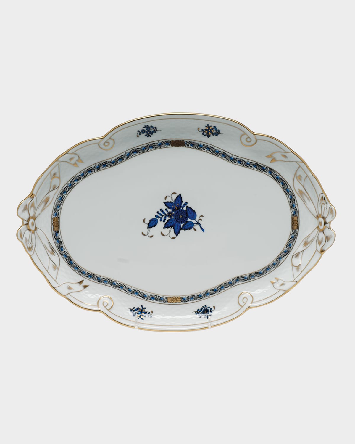 Herend Chinese Bouquet Black Sapphire Ribbon Tray
