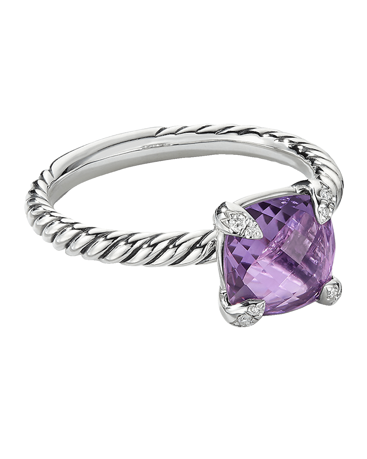 David Yurman Chatelaine Cushion Ring with Gemstone and Diamonds in Silver, 8mm