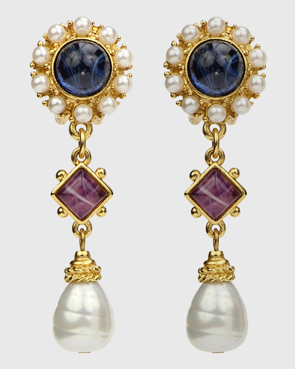 Ben-Amun Mixed Glass-Drop Clip Earrings
