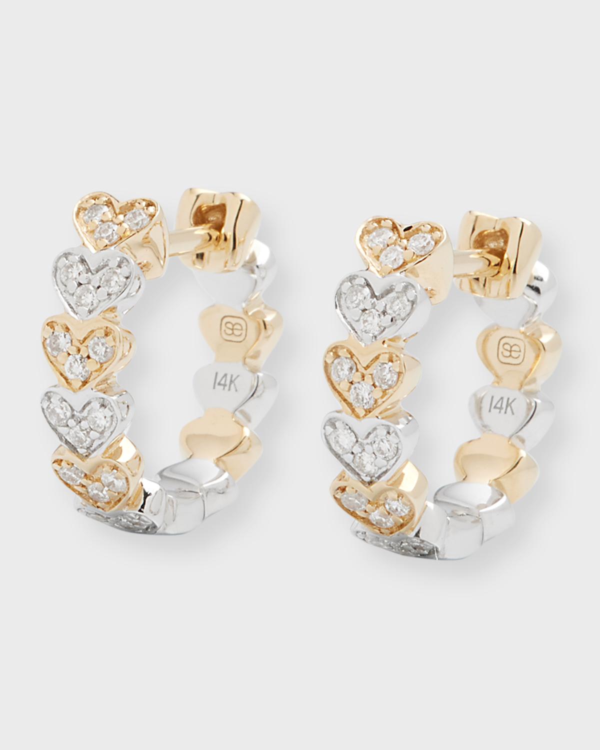 14k Two-Tone Gold Diamond Heart Huggie Earrings