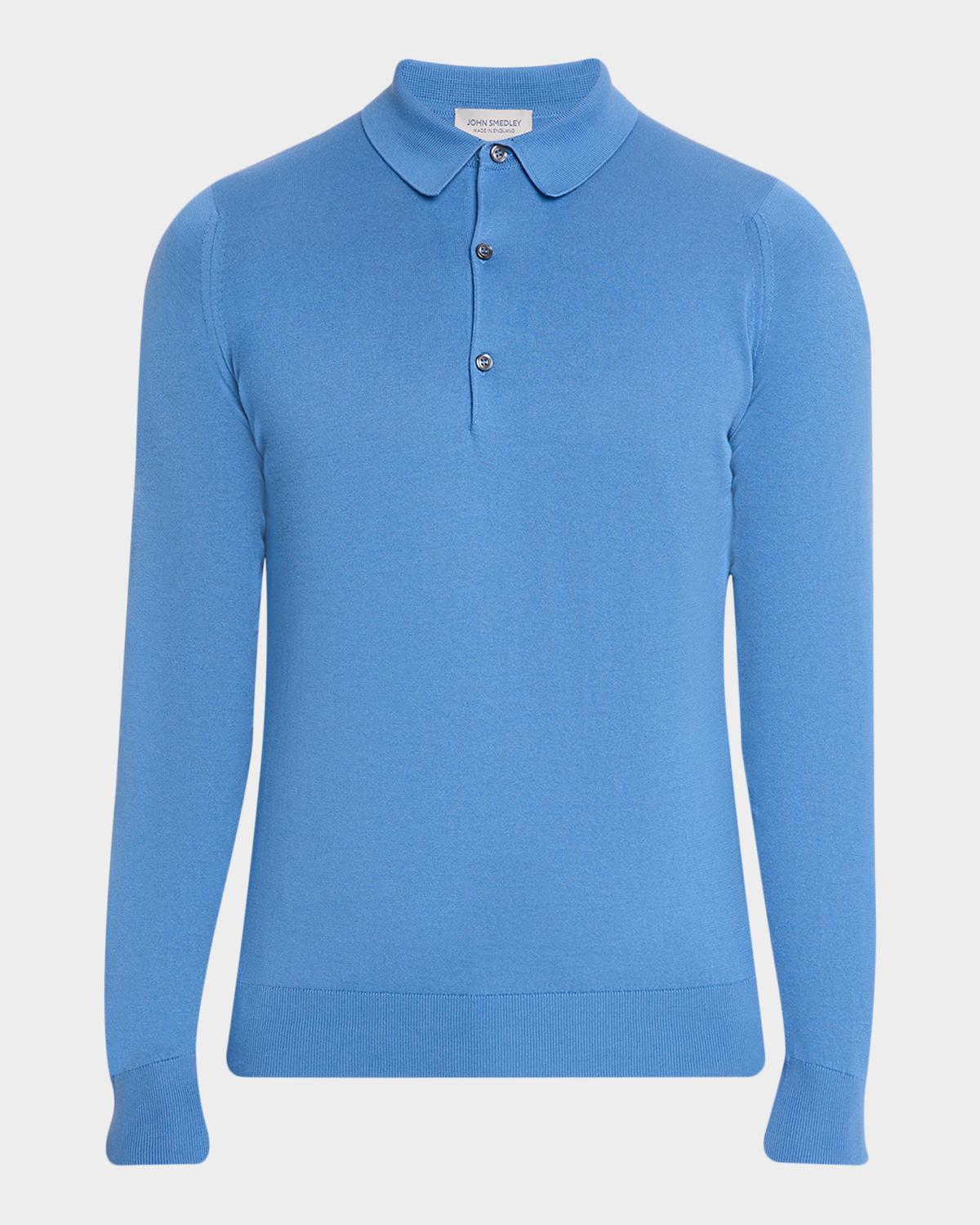 John Smedley Men's Solid Long-Sleeve Polo Shirt