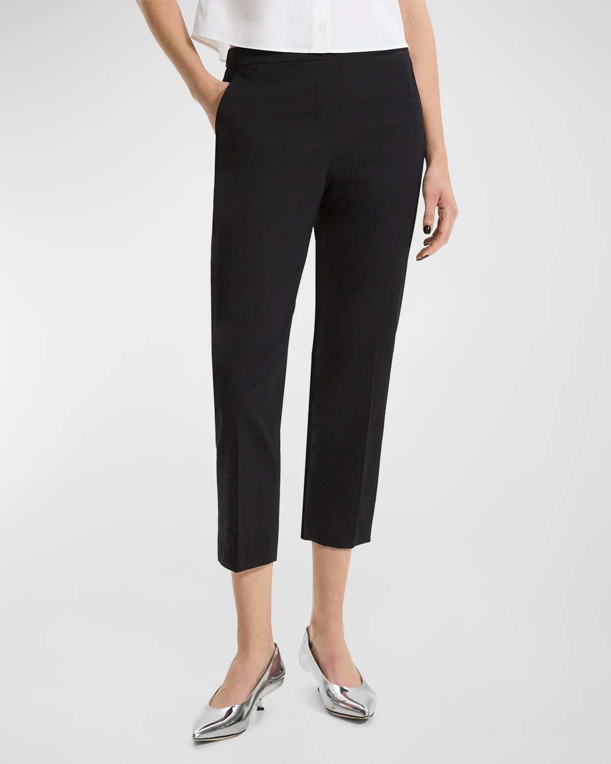 Plus Size Women's Dress Pants Pull-On Textured Geometric Crop Black Color Pants 