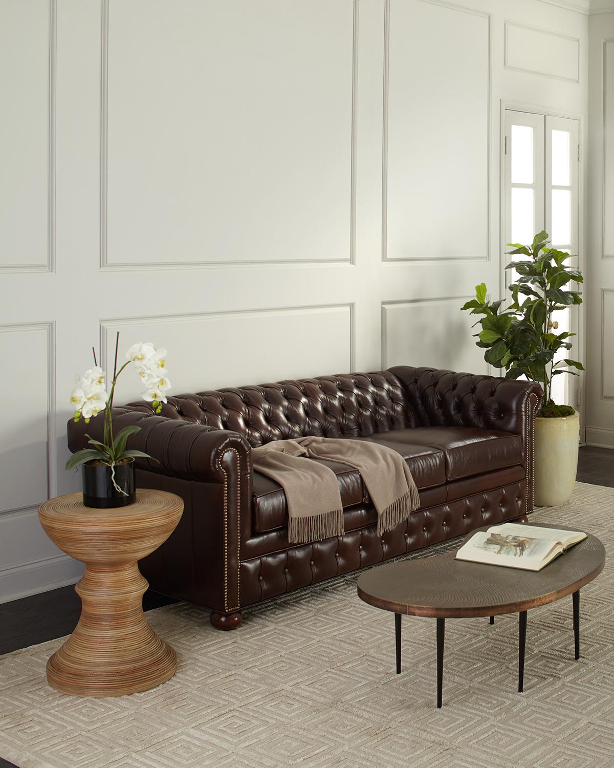 Chesterfield Leather Sleeper Sofa, 84"