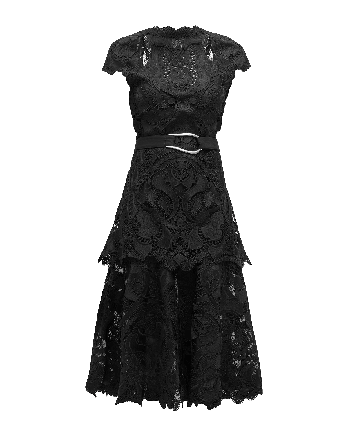 SIMKHAI Guipure Lace Belted Midi Dress