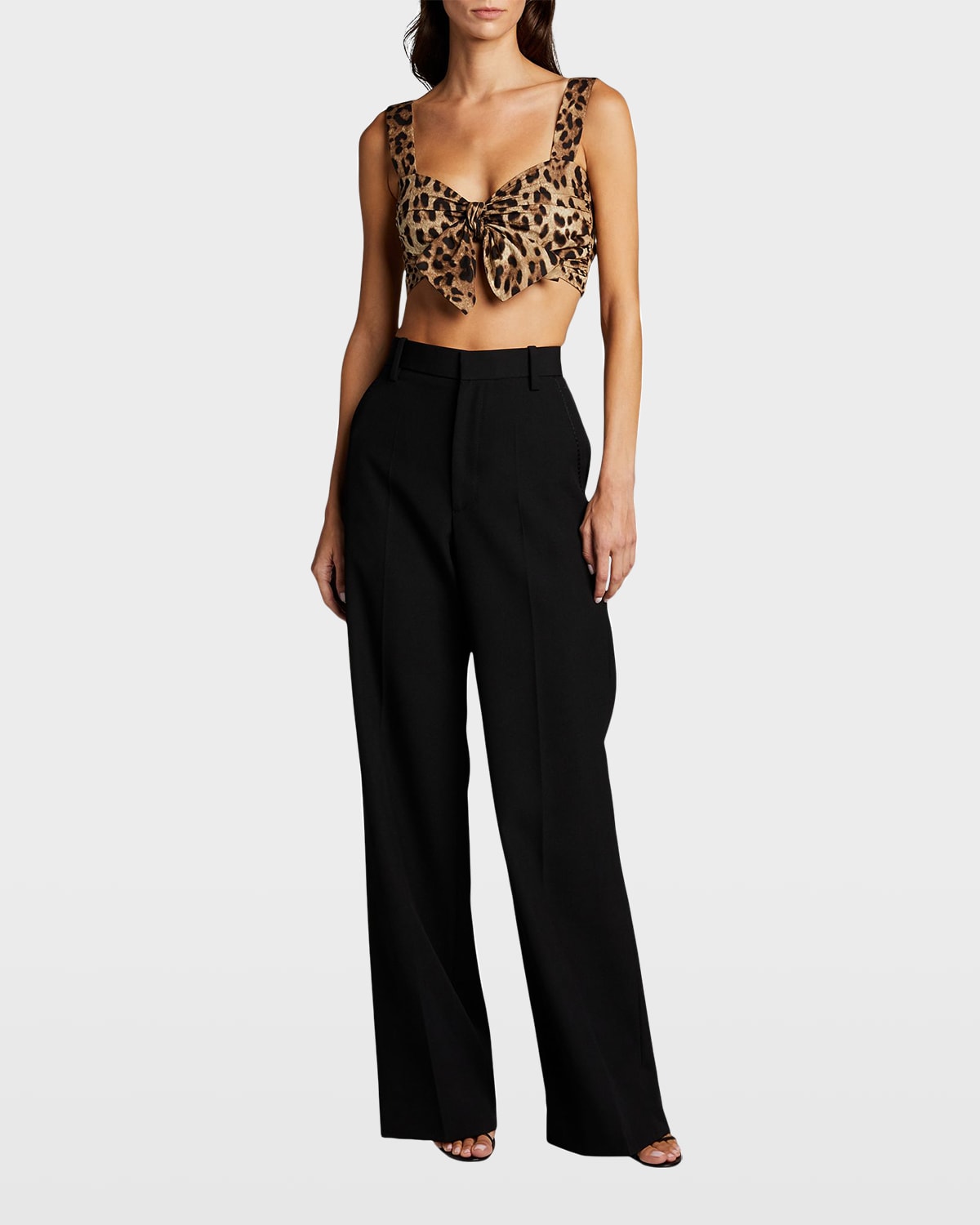 Dolce & Gabbana Leopard-Print Bra Crop Top w/ Tie Front