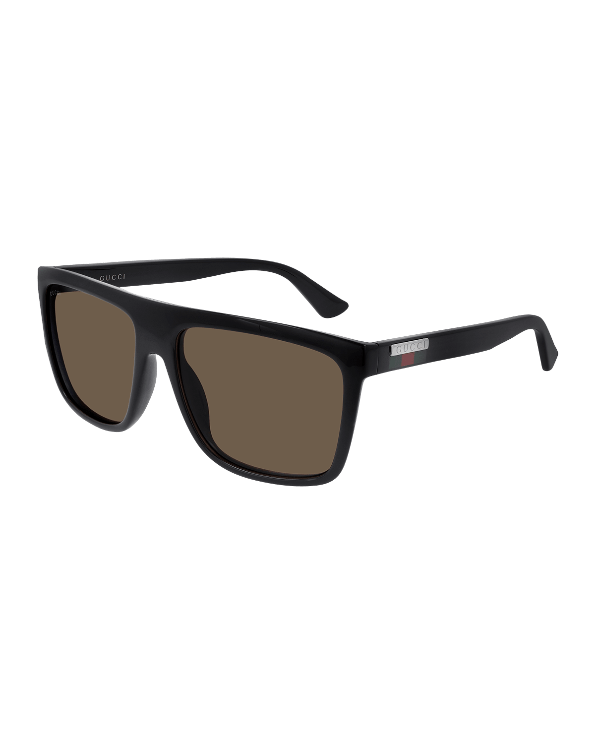Gucci Men's Web Square Flat-Top Injection Sunglasses