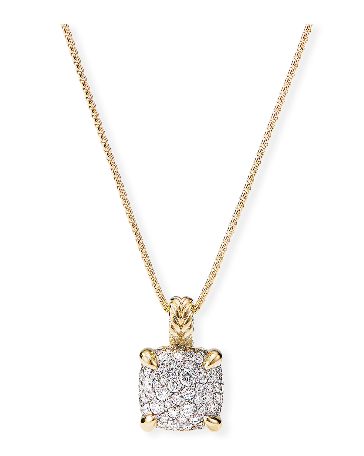 Natural Diamond Pave Square Pendant Necklace In 14k Yellow Gold Over Sterling