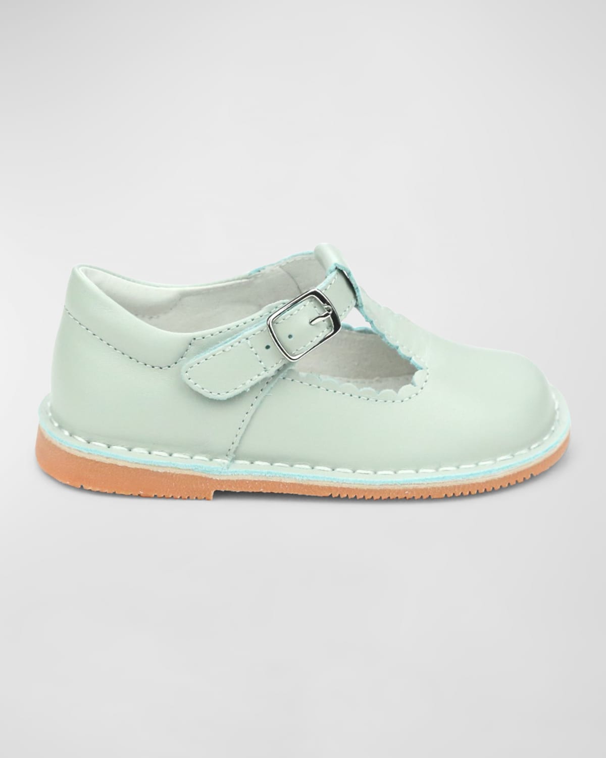 L'Amour Shoes Girl's Selina Scalloped T-Strap Leather Mary Janes, Baby/Toddler/Kids