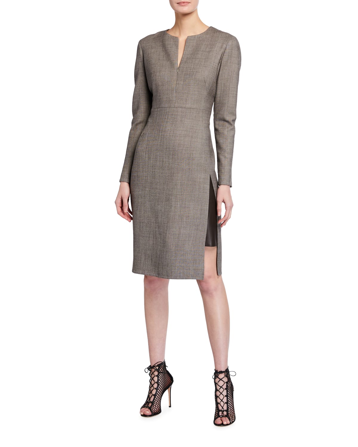 Long Sleeve Wool Dress | Neiman Marcus