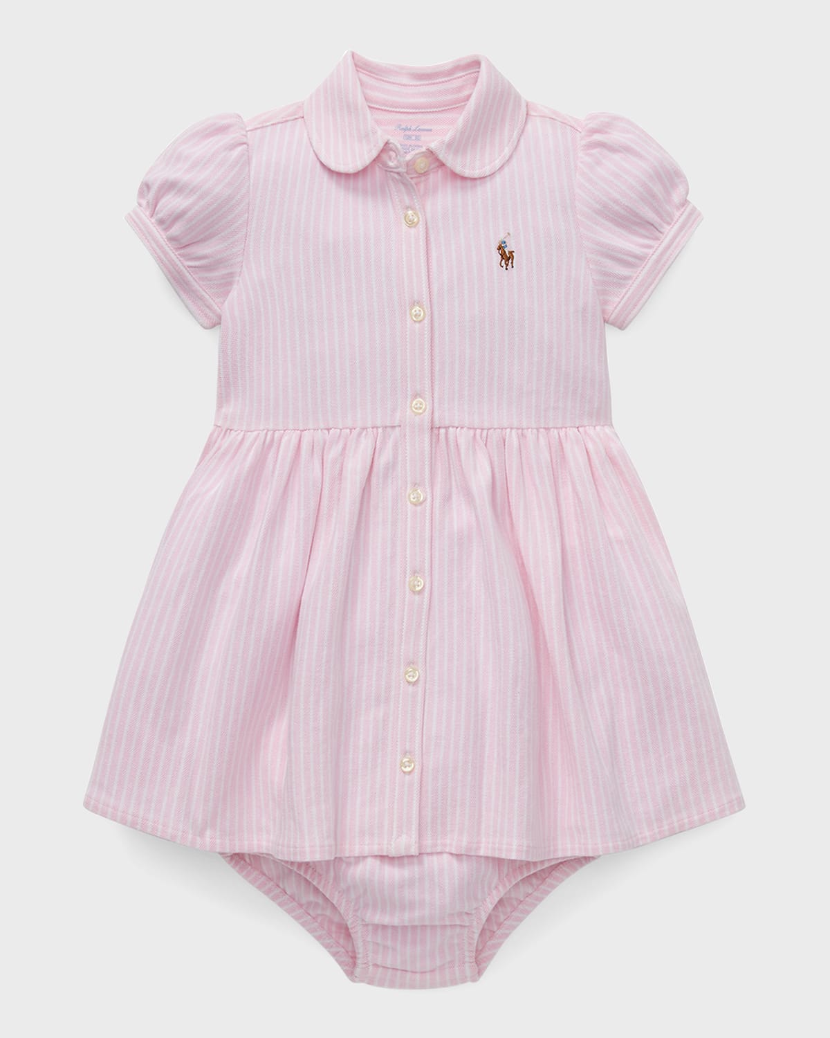 Ralph Lauren Childrenswear Yarn-Dyed Oxford Mesh Stripe Dress With Matching Bloomers, Size 3M-24M