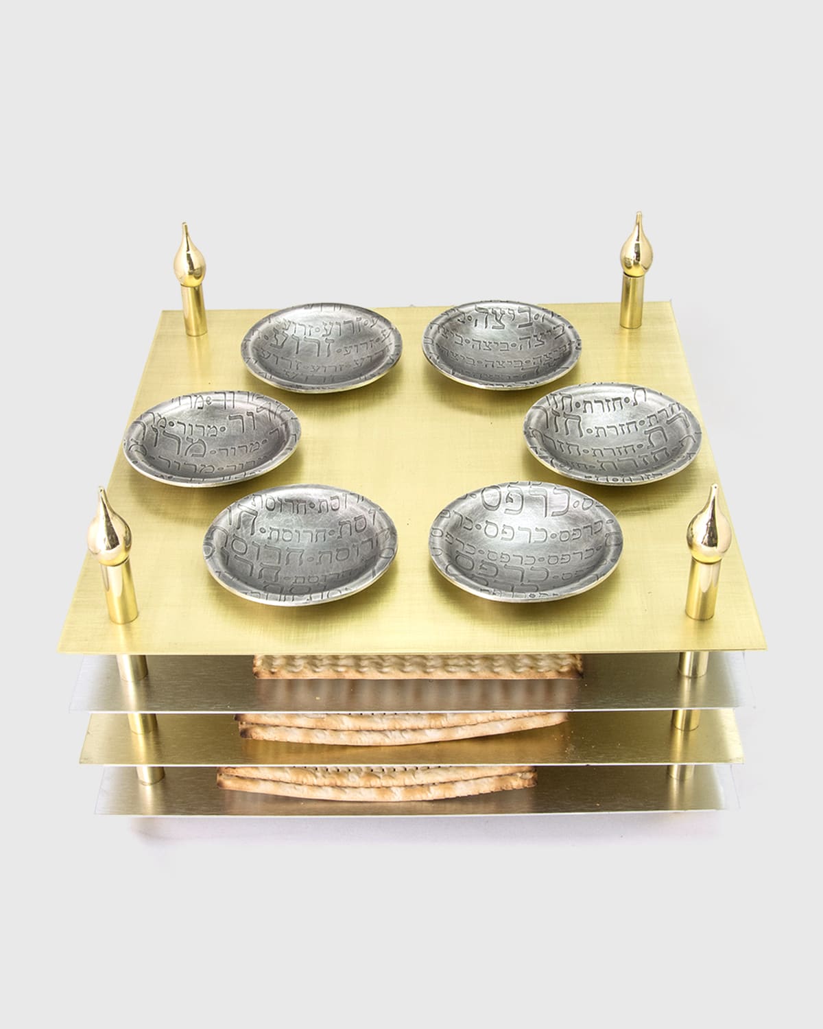 Joy Stember Metal Arts Studio 4-Tier Seder Plate with Matzah Levels
