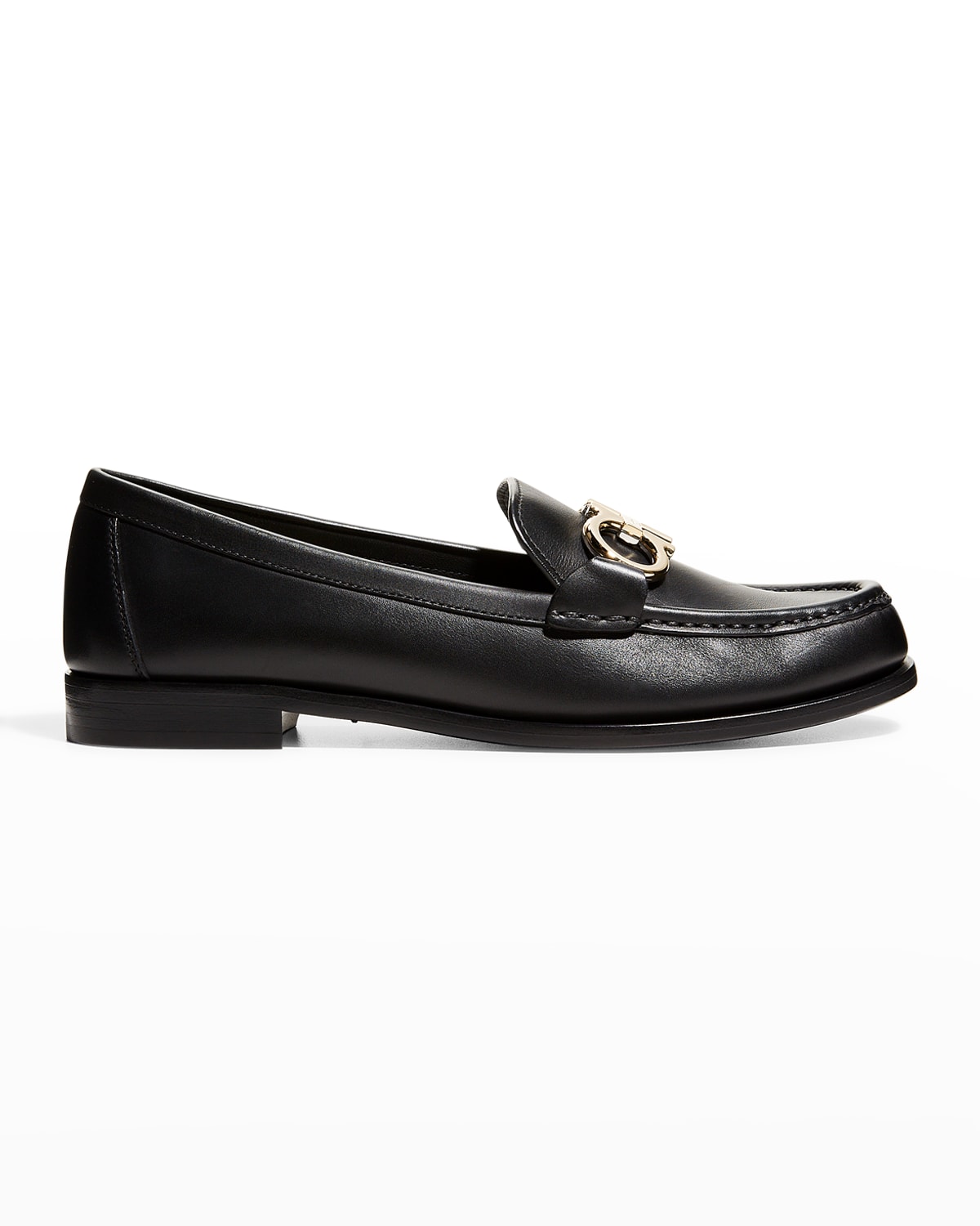 black womens loafers with gold buckle