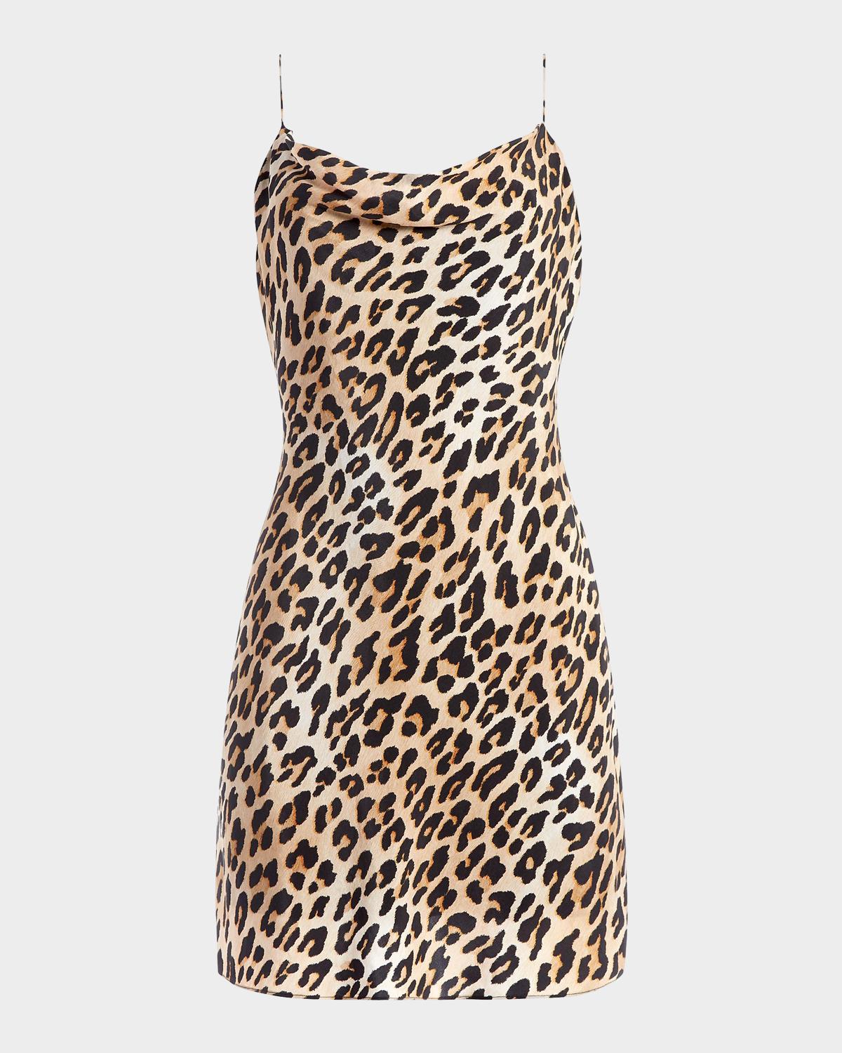 ALICE + OLIVIA Harmony Leopard Draped Mini Slipdress