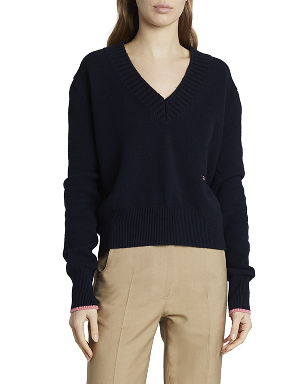 7 for all mankind Cropped V-Neck Blouson-Sleeve Sweater | Neiman Marcus