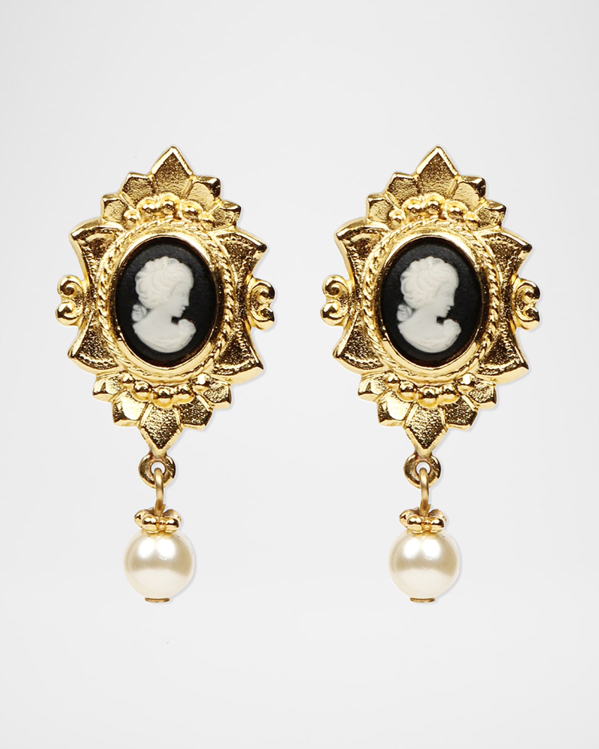 Ben-Amun Cameo Pearly Pendant Earrings
