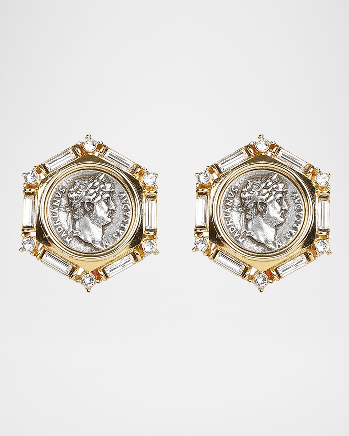 Ben-Amun Roman Coin and Crystal Clip Earrings