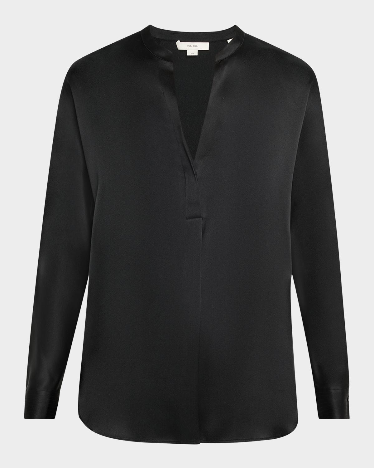 Vince Silk Banded Collar Blouse