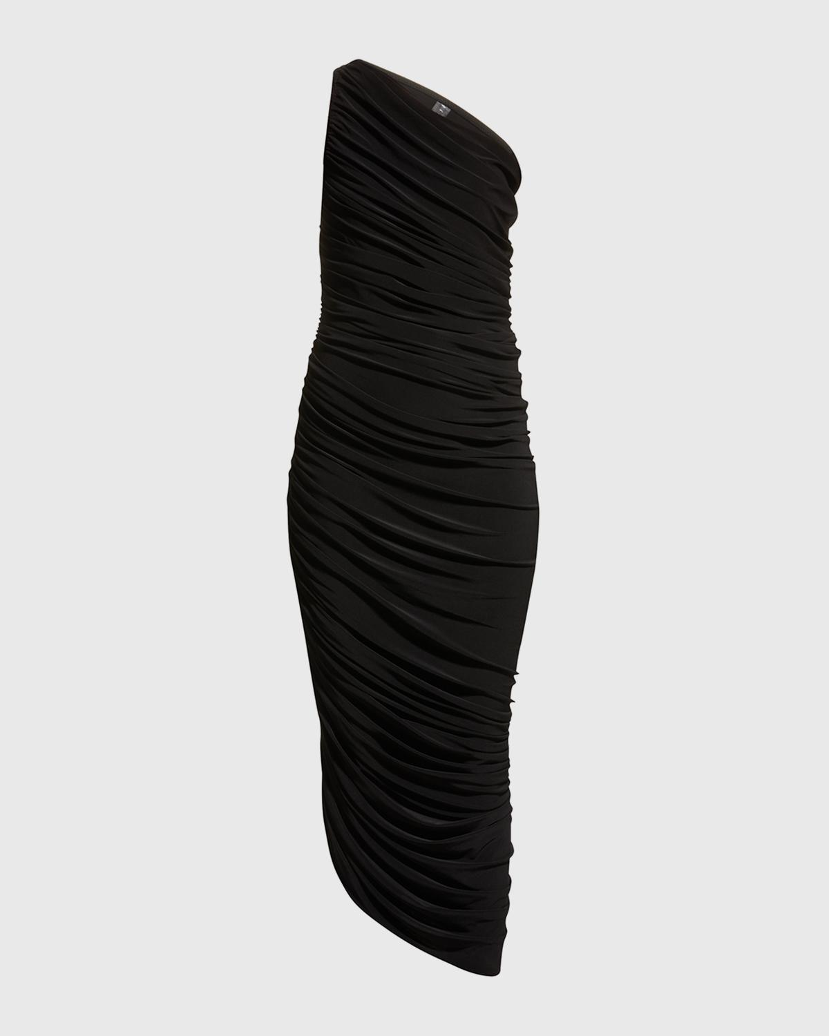 Norma Kamali Diana One-Shoulder Shirred Midi Dress