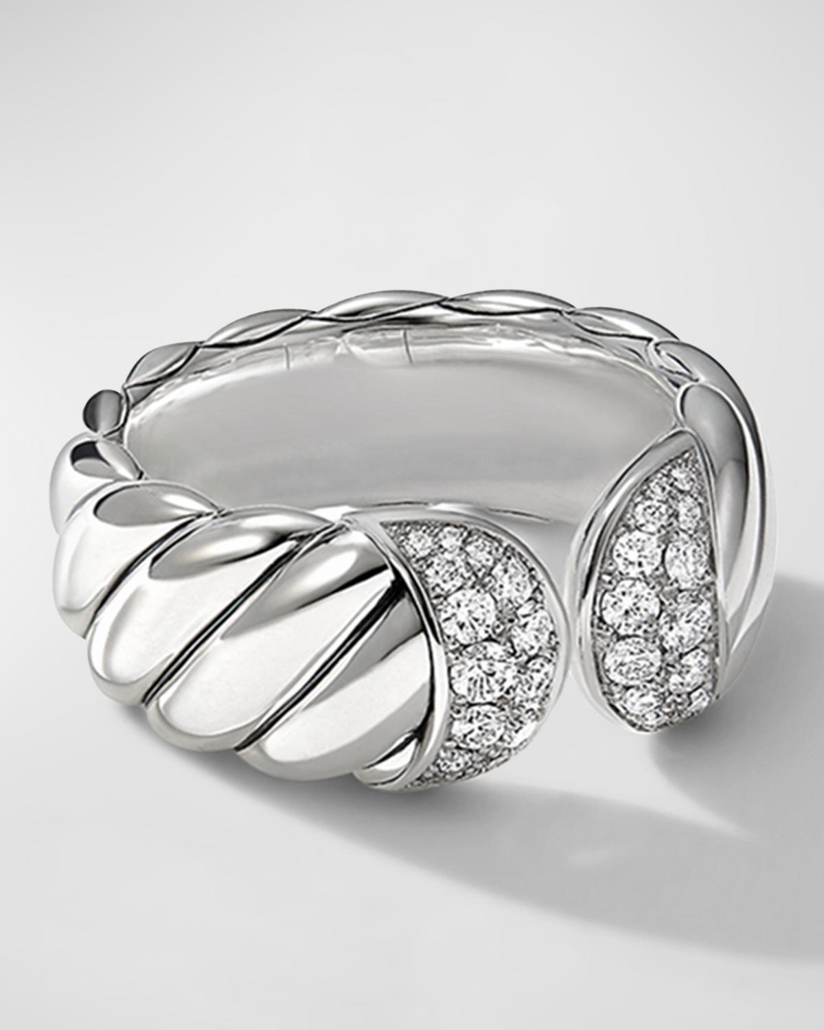Sculpted Cable Ring with Pave Diamonds
