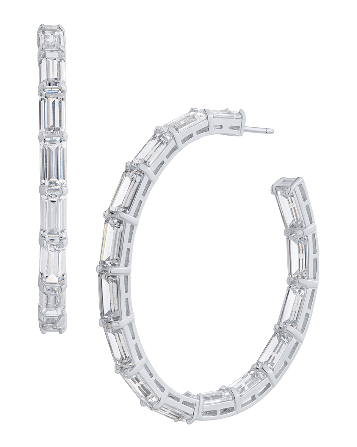 Golconda by Kenneth Jay Lane Inside-Out Cubic Zirconia Baguette Hoop Earrings, 2"L