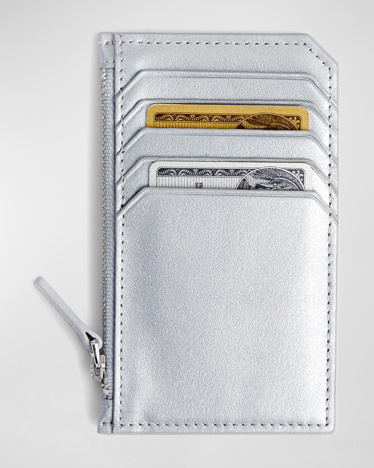 Monogrammed Zippered Leather Credit Card Case