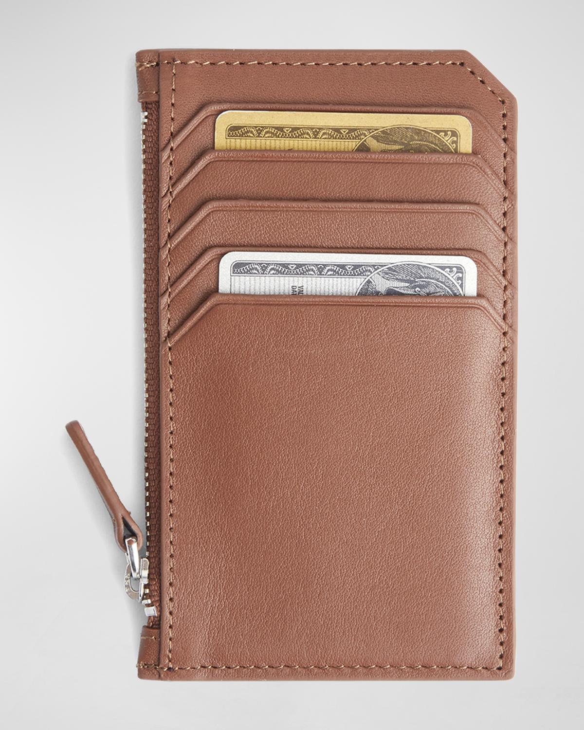 Monogrammed Zippered Leather Credit Card Case