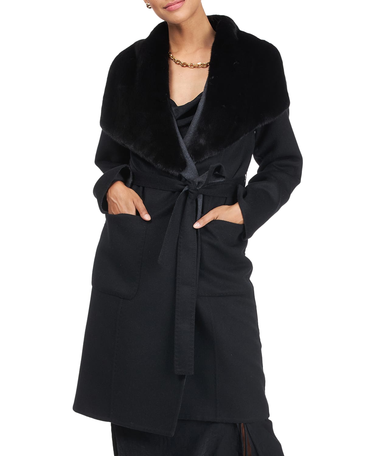 black wool coat with fur collar