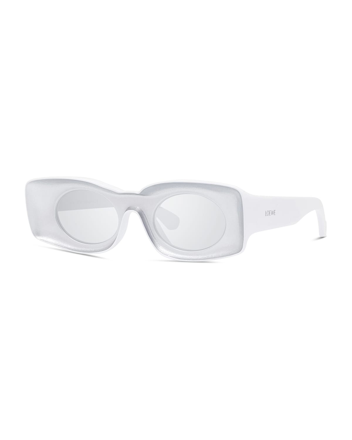 Loewe Two-tone Acetate Inset Oval Sunglasses In White/silver