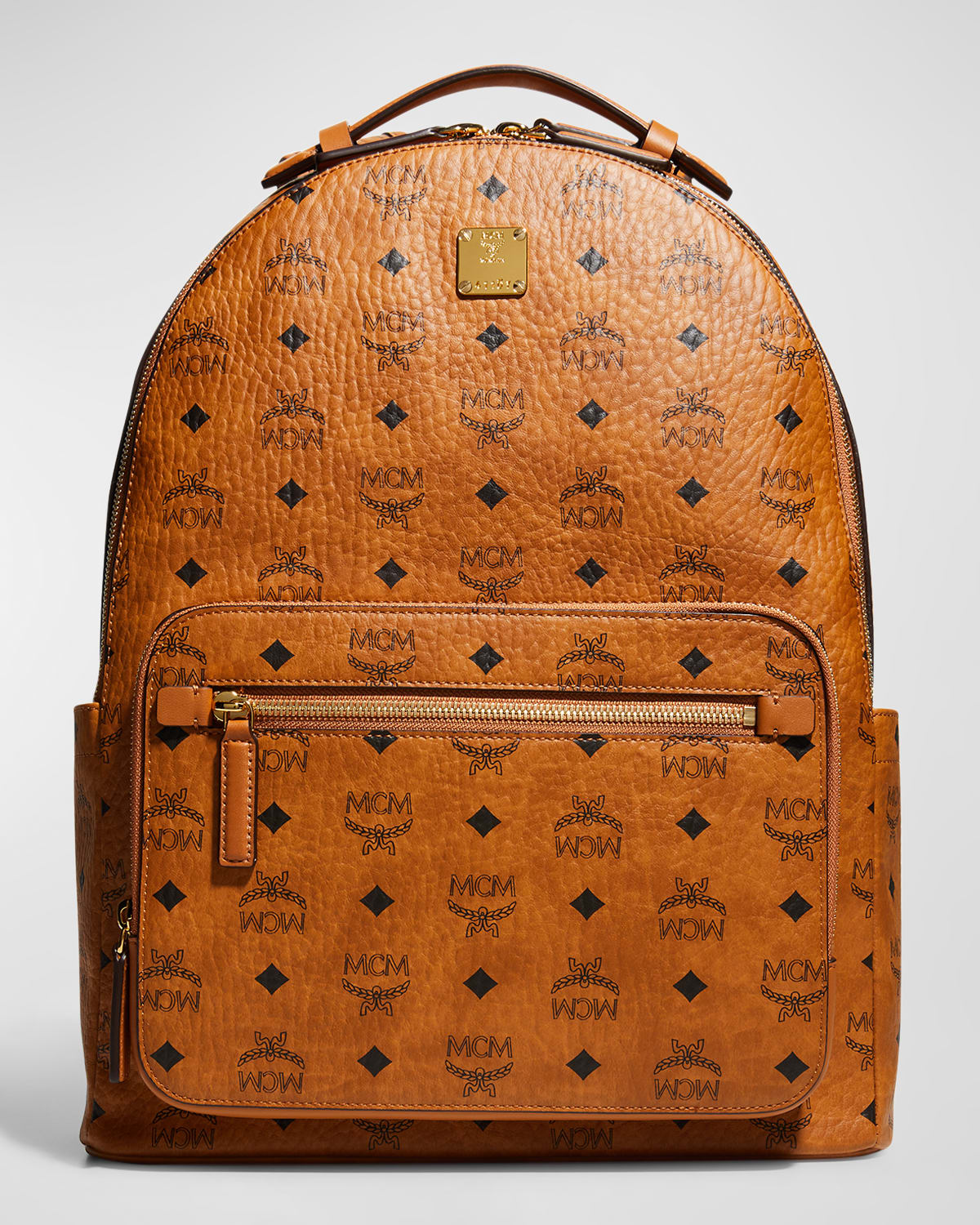 MCM Men's Stark Brass Plate Leopard Medium Backpack Neiman Marcus