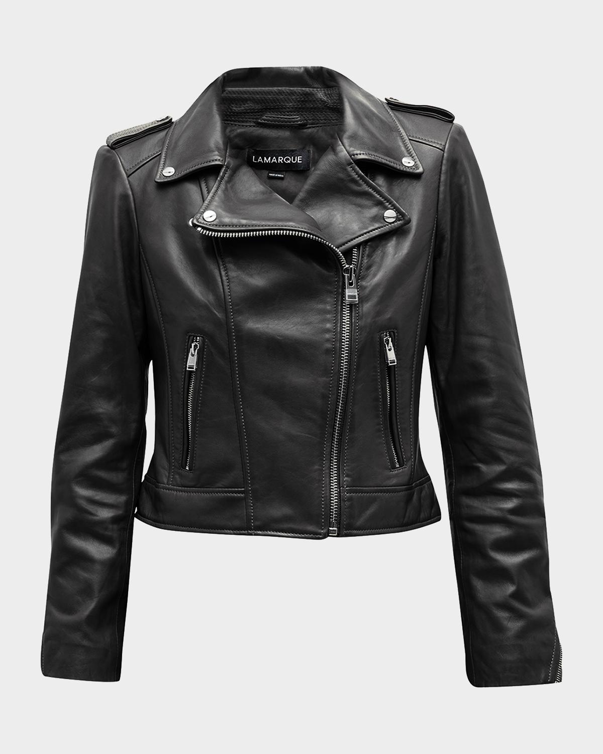 LaMarque Donna Hand-Waxed Leather Moto Jacket