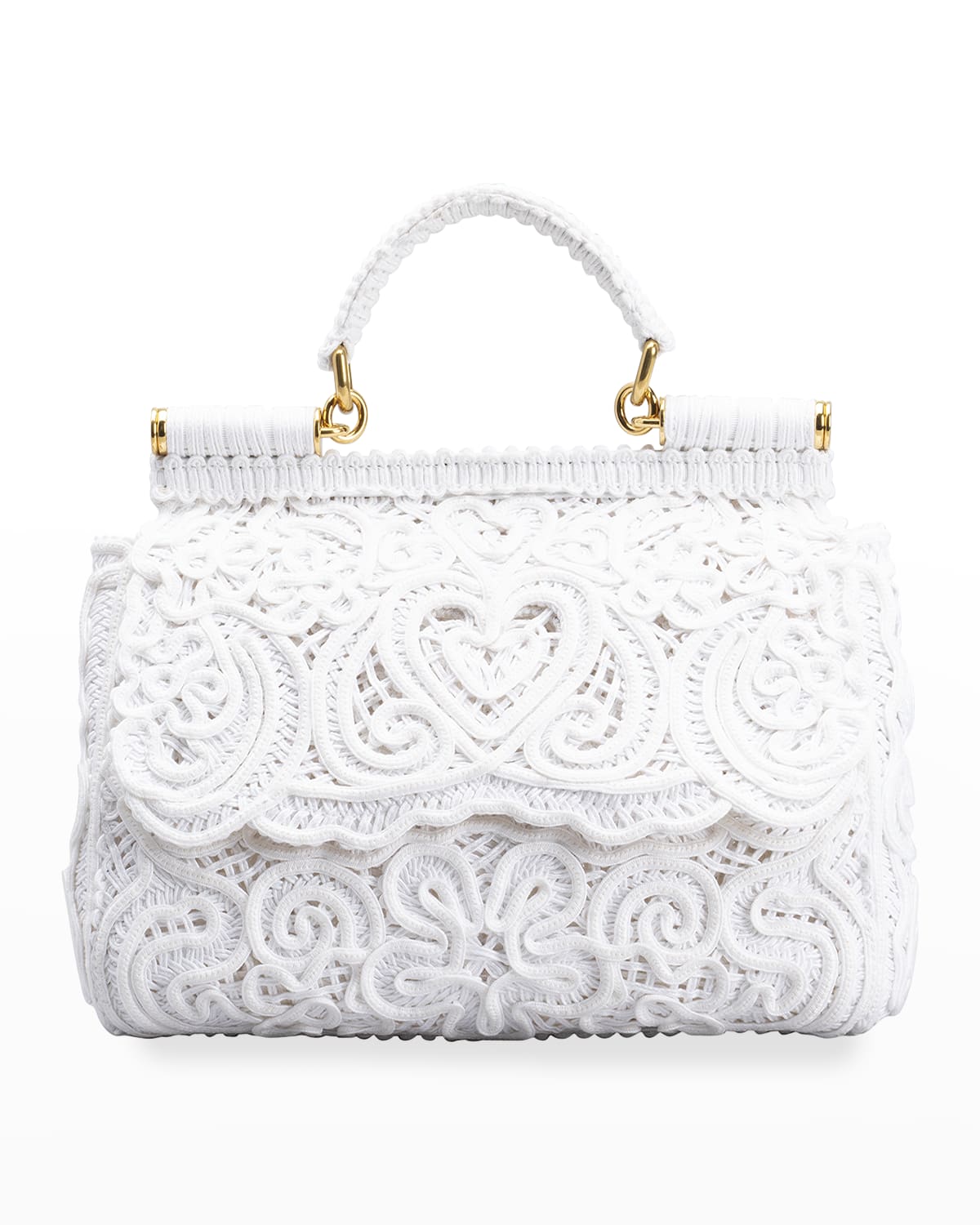 Dolce & Gabbana Miss Sicily Medium Lace Satchel Bag In White