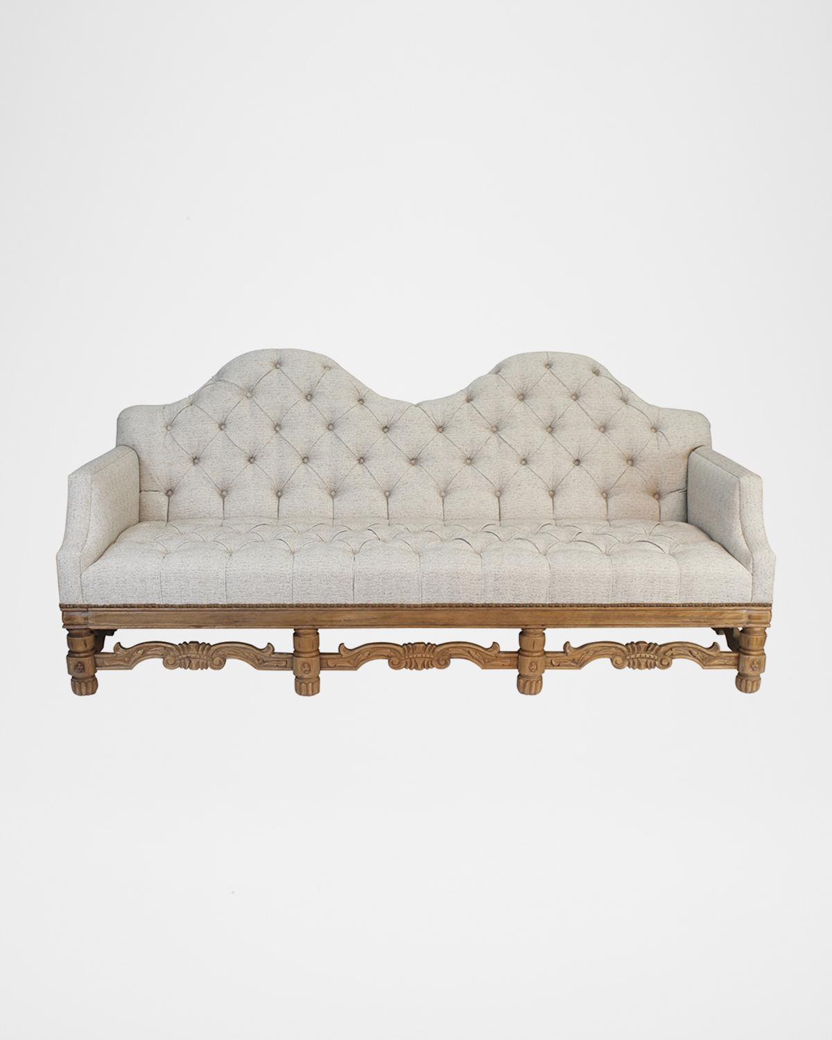 Camelia Sofa with Natural Wood Hand-Carved Base