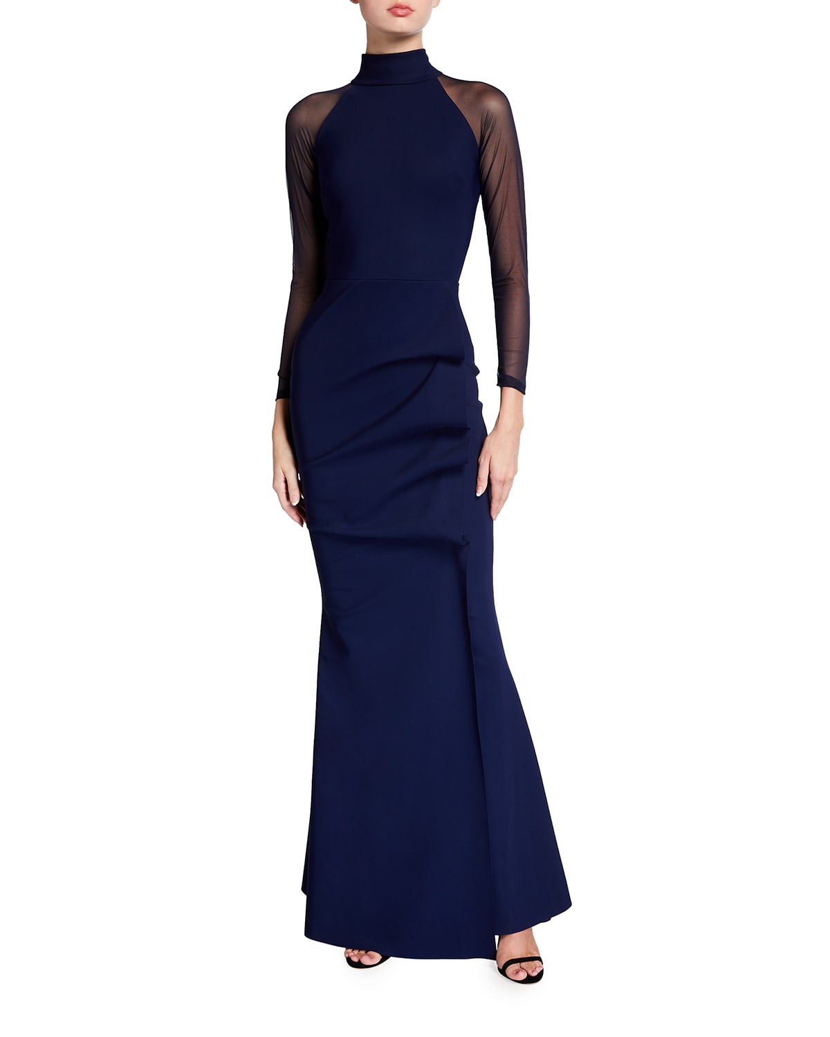 Chiara Boni La Petite Robe Maylys Mock-Neck Long-Sleeve Illusion Gown