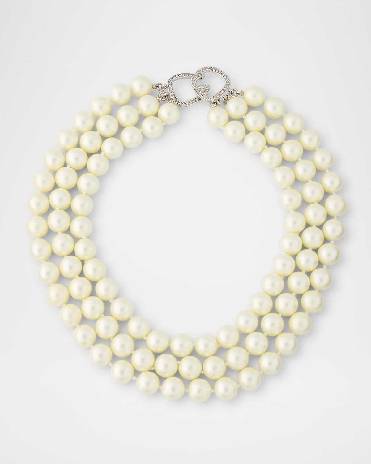 3-Row Pearly Necklace, 16"L