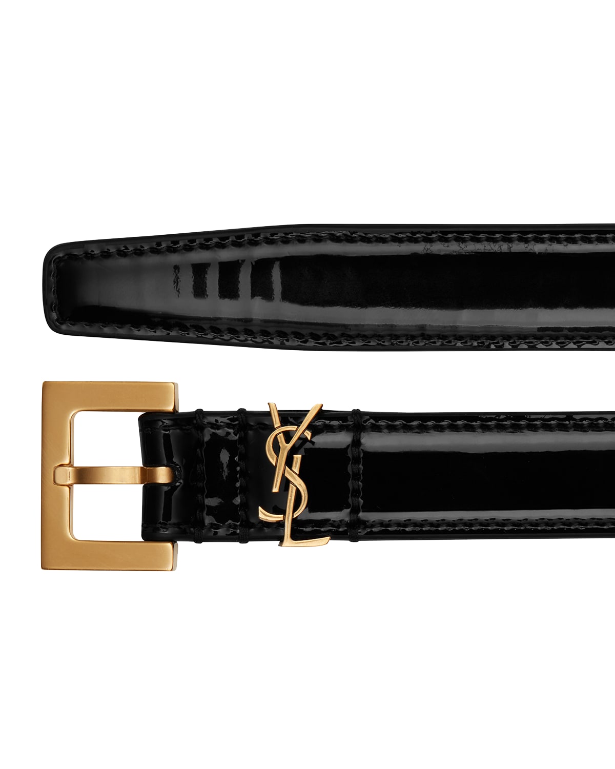 Shop Saint Laurent Ysl Monogram Patent Leather Belt In Black