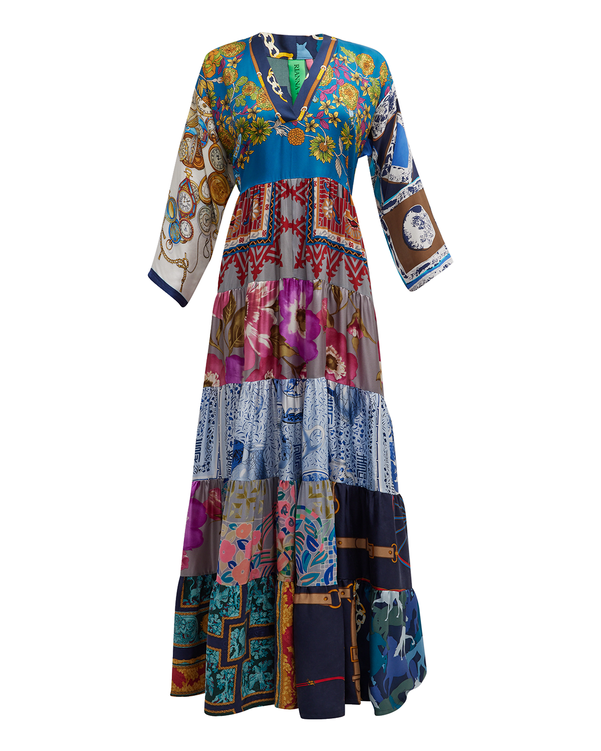 Rianna + Nina One-of-a-Kind Mixed-Print Silk Maxi Dress